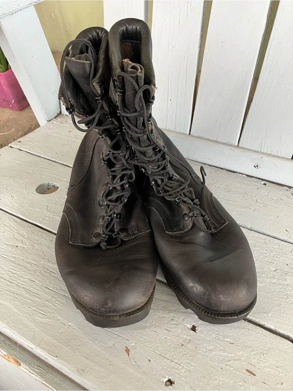 Men's Black Leather Lace-Up Combat Boots RO SEARCH Vintage Military